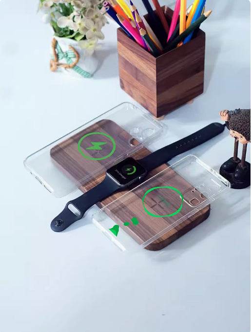 Black Walnut Genuine Goods Three-in-one Watch Headset Wireless Charger - ZEYTONCART