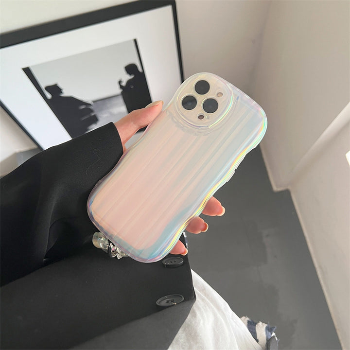 Laser Wave Silicone Phone Case Gradient Laser Stripes Bracelet Case For 14 13 12 11 Pro Max Plus Bead Chain - ZEYTONCART