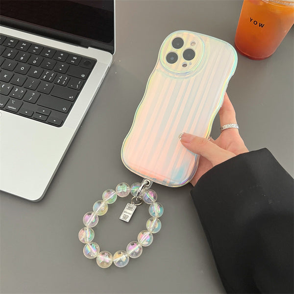 Laser Wave Silicone Phone Case Gradient Laser Stripes Bracelet Case For 14 13 12 11 Pro Max Plus Bead Chain - ZEYTONCART