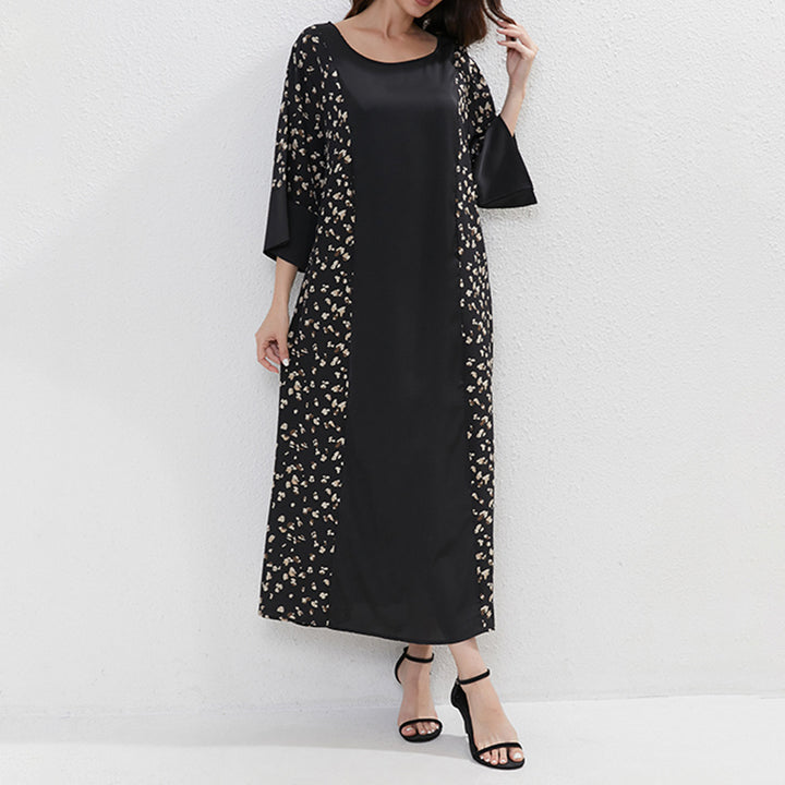 Women's Plus Size Floral Print Tunic Dress With Belt, Middle Eastern Style Muslim Long Dress - ZEYTONCART