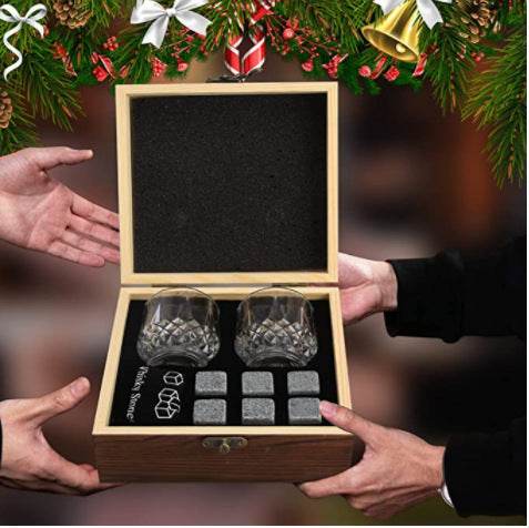Black Whiskey Stone Ice Cubes In High-end Wooden Box - ZEYTONCART
