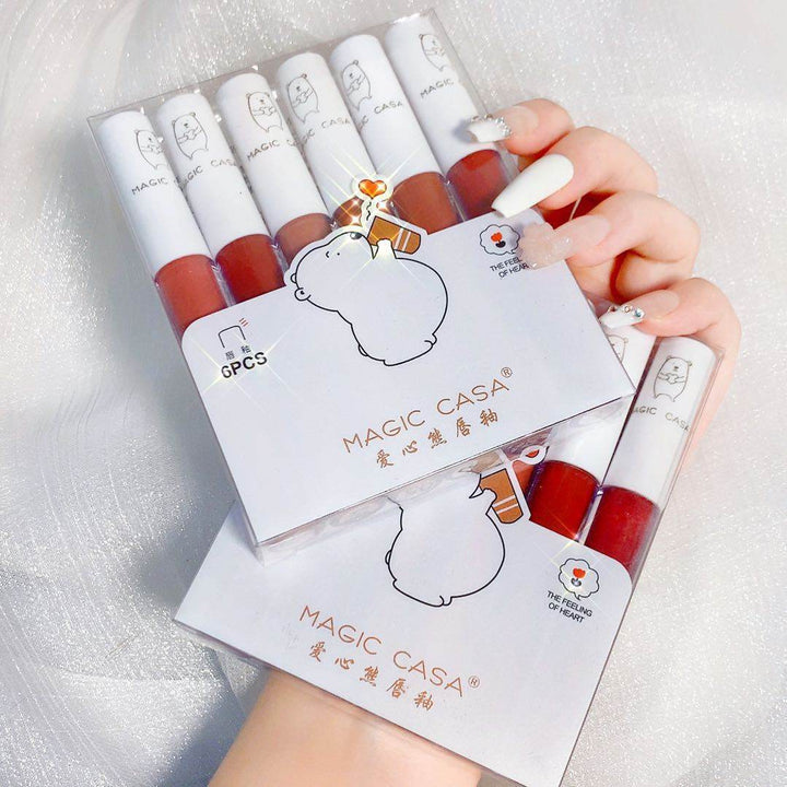 MAGIC CASA Love Bear Lip Lacquer Six Sets Not Easy To Fade Lipstick Matte Moisturizing Lip Mud Cross-border Makeup - ZEYTONCART