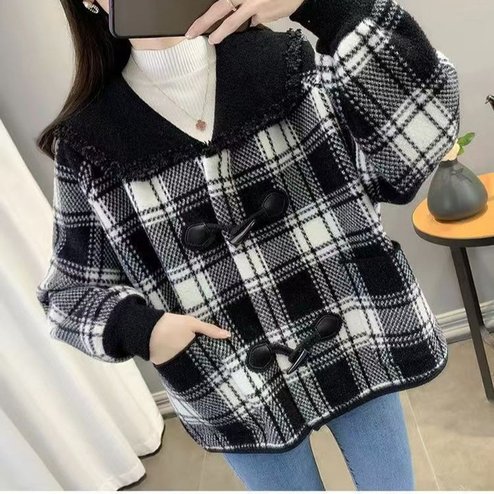 Autumn And Winter Imitation Double-faced Woolen Goods Plaid Sweater - ZEYTONCART