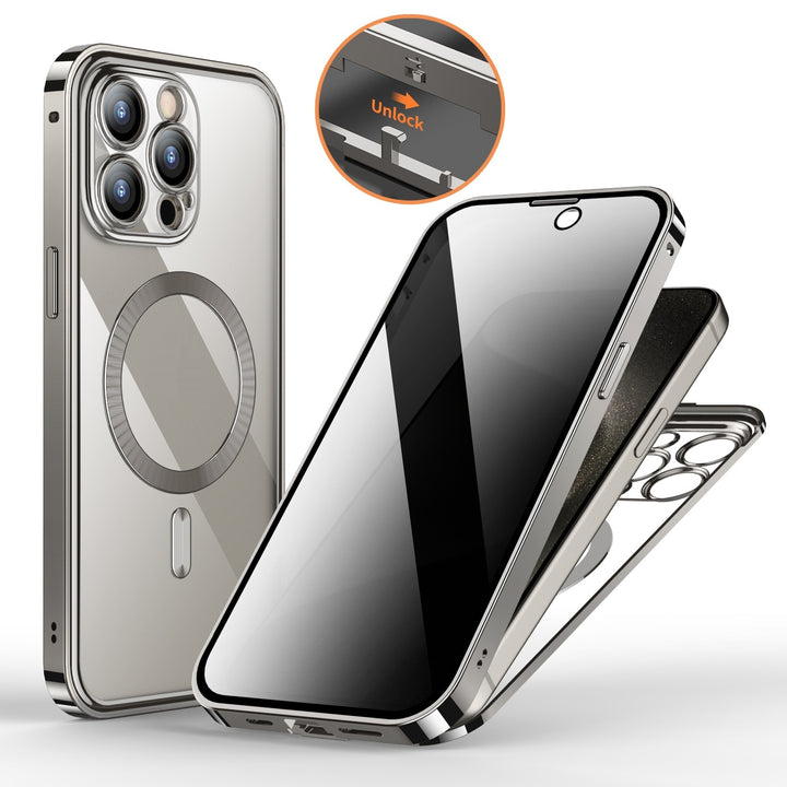 Anti-Privacy Metal Buckle Magnetic Support Wireless Charging Double-Sided Lens Full Cover Phone Case Protective Cover - ZEYTONCART