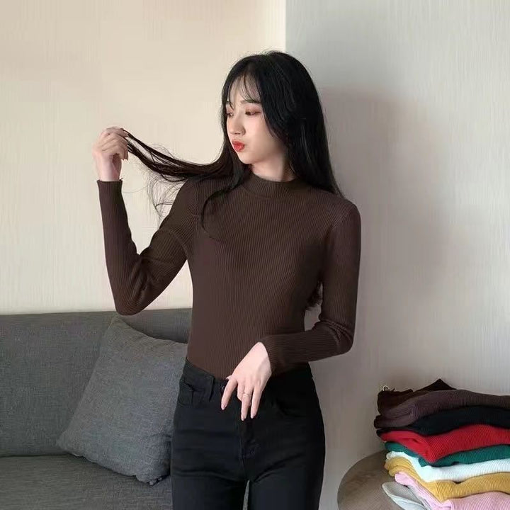 Autumn And Winter New Half Turtleneck Slim Fit Long Sleeve Inner Wear Knitwear For Women - ZEYTONCART