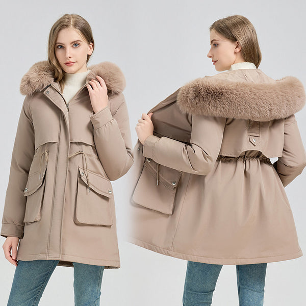 Women's Winter Fur-Lined Hooded Parka Coat Mid Length Down - ZEYTONCART