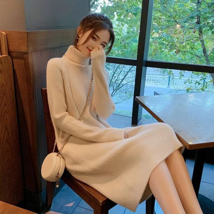 Mid-length High Collar Sweater Dress Women's Thickened Autumn And Winter Loose - ZEYTONCART