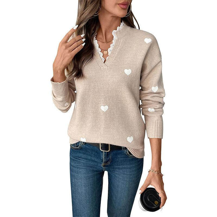 Valentine's Day Clothing V-neck Love Sweater For Women - ZEYTONCART