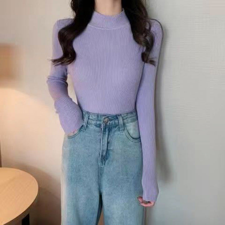 Autumn And Winter New Half Turtleneck Slim Fit Long Sleeve Inner Wear Knitwear For Women - ZEYTONCART