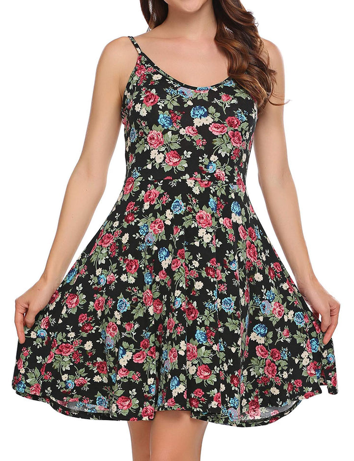 Sunflower Floral Print Mini Floral Skirt Princess Dress - ZEYTONCART