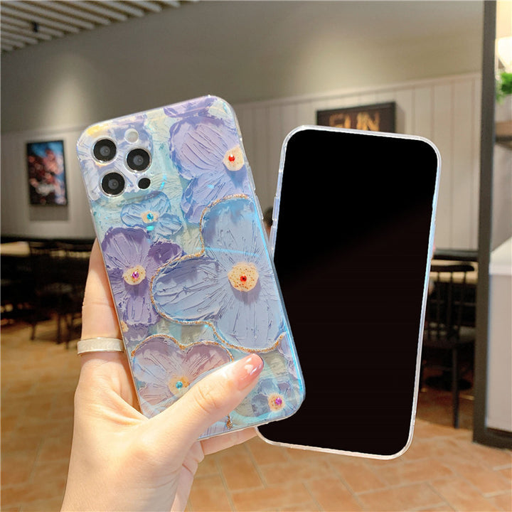 Oil Painting Purple And Blue Daisy Flower Phone Case - ZEYTONCART