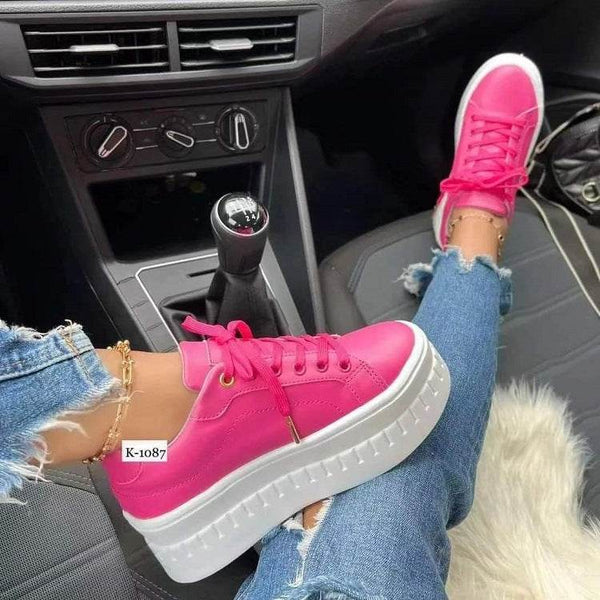 Chunky Heel Shoes Ankle Boots Lace-up Sneakers For Women - ZEYTONCART