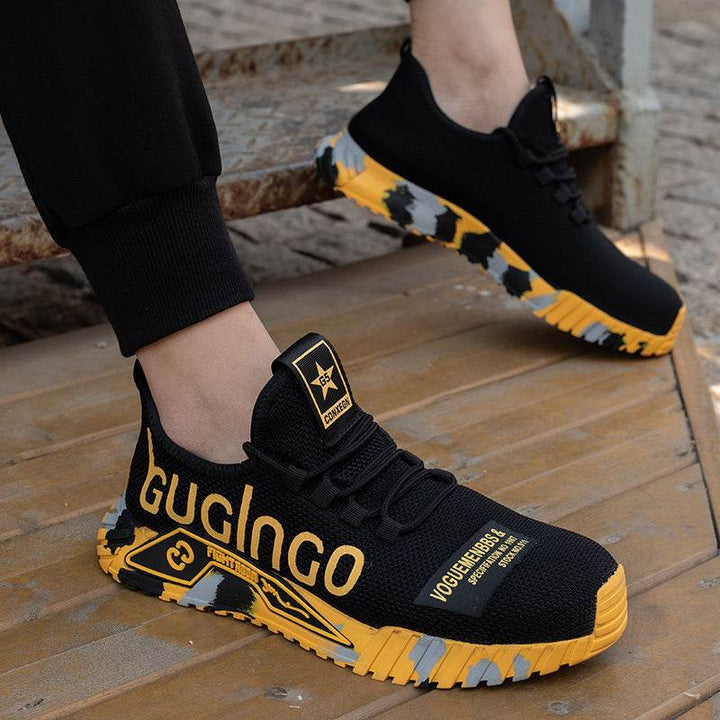 Indestructible Steel Toe Work Shoes For Men Letter Print Puncture Proof Sneakers - ZEYTONCART