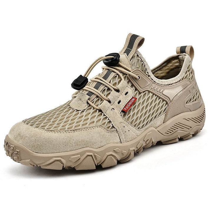Men's Summer Leather Breathable Outdoor Sports Casual Shoes Non-slip Soft-soled Mesh Surface Hiking Shoes - ZEYTONCART