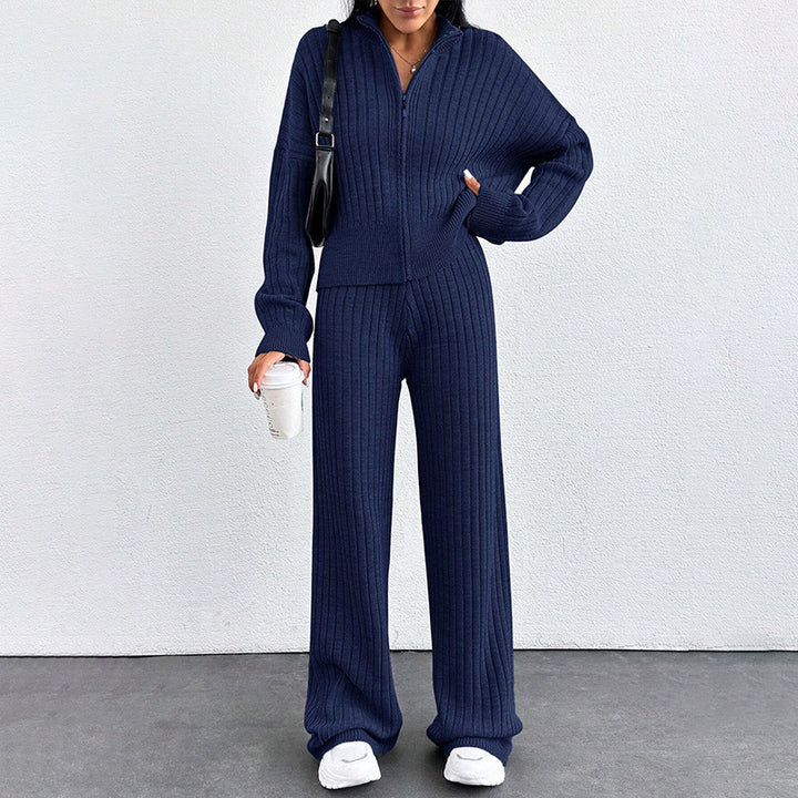 Autumn And Winter New European And American Women's Casual Loose Zip Top And Trousers Two-piece Set - ZEYTONCART