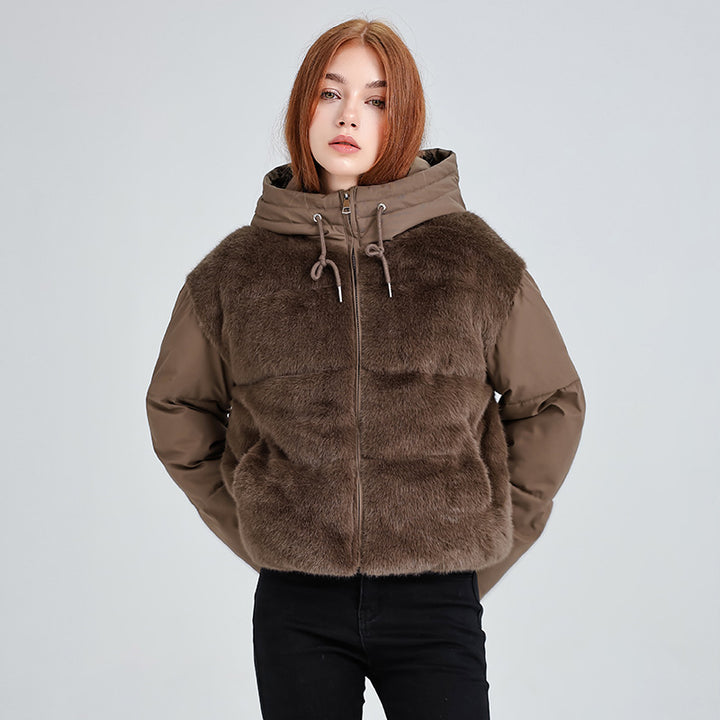 New Style Fur Patchwork Women's Coat For Women Winter Short Style Fashionable High Waist Warm Cotton Coat - ZEYTONCART