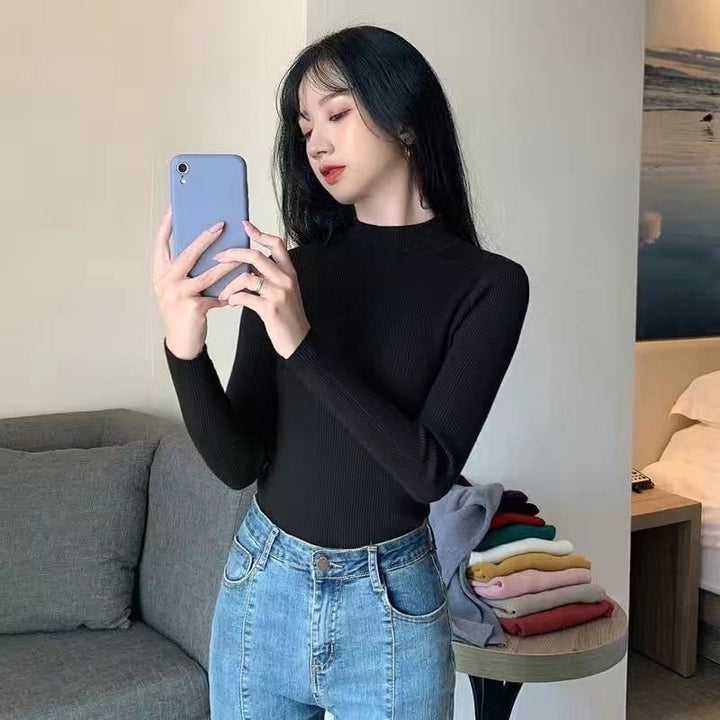 Autumn And Winter New Half Turtleneck Slim Fit Long Sleeve Inner Wear Knitwear For Women - ZEYTONCART