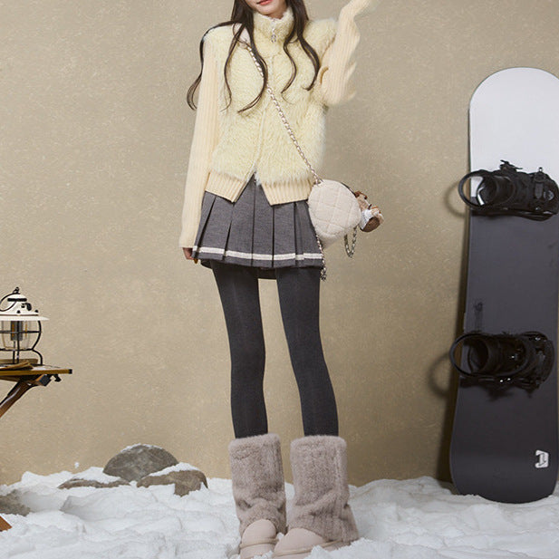 Autumn And Winter Stitching Zip Knitted Sweater - ZEYTONCART