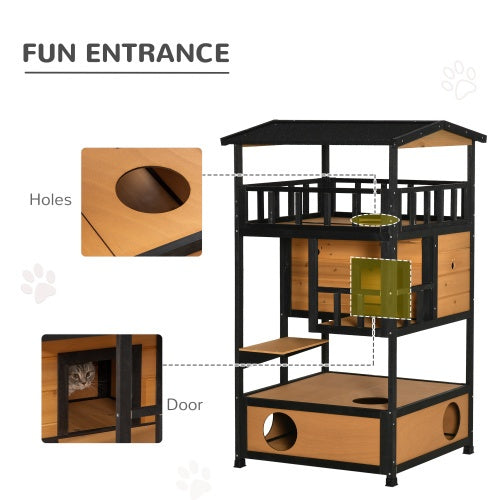 Wooden Outdoor Cat House, Wild Cat Shelter Kitten Tree - ZEYTONCART