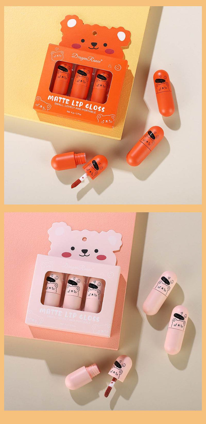 Fog Lip Dew Three Small Sets Of Boxes Matte Lip Glaze Matte Bear Lipstick No Stain On Cup - ZEYTONCART