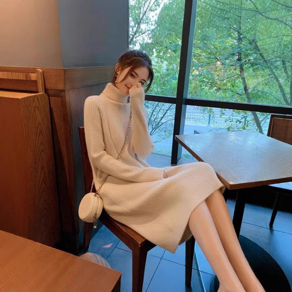 Mid-length High Collar Sweater Dress Women's Thickened Autumn And Winter Loose - ZEYTONCART