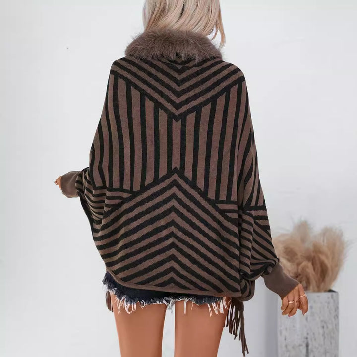 European And American Fall Winter Fashion Striped Tassel Knitted Shawl Cape - ZEYTONCART