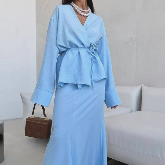 Autumn And Winter Lacing Waist-controlled Top Long Dress - ZEYTONCART