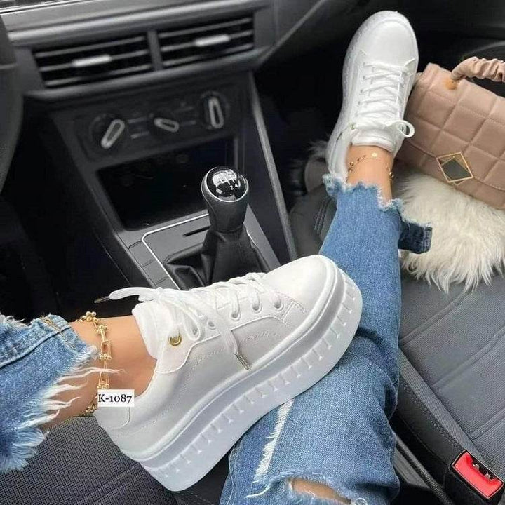 Chunky Heel Shoes Ankle Boots Lace-up Sneakers For Women - ZEYTONCART