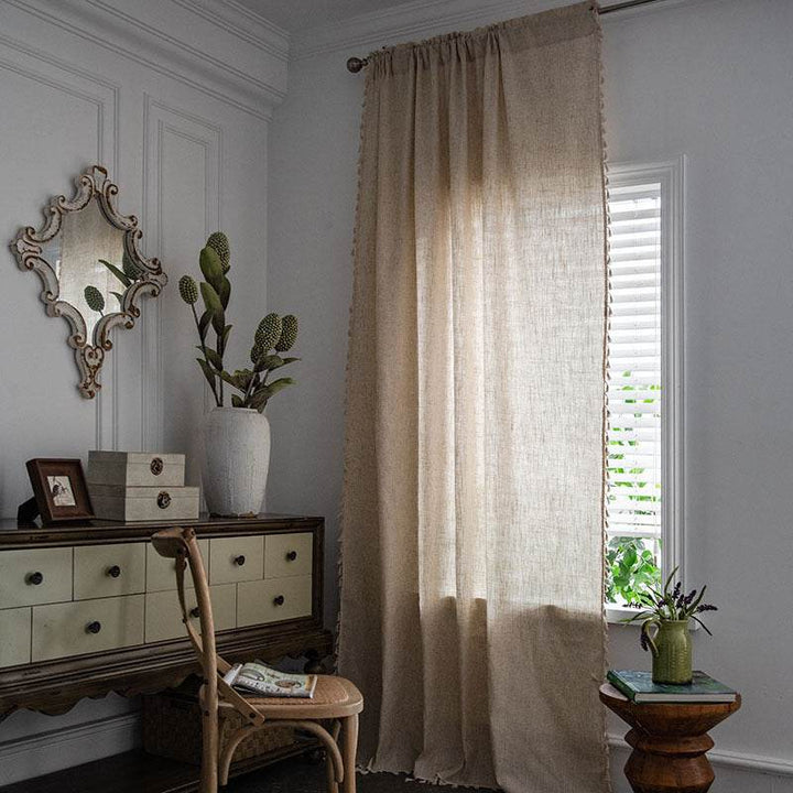 Curtains American Style Simple Pure Color Jute - ZEYTONCART