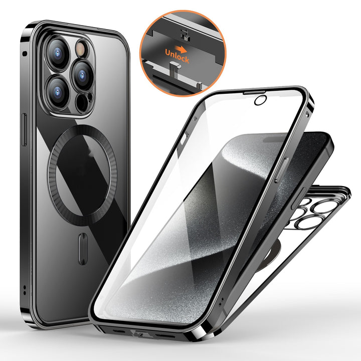 Anti-Privacy Metal Buckle Magnetic Support Wireless Charging Double-Sided Lens Full Cover Phone Case Protective Cover - ZEYTONCART