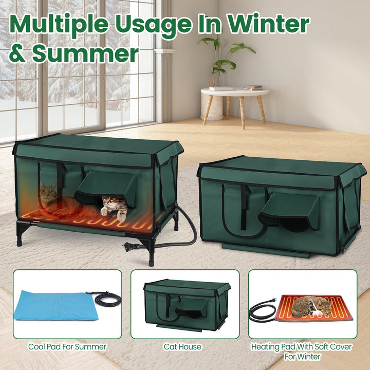 1Pc Waterproof Heated Cat House Outdoor Weatherproof Insulated Kitty Shelter Feral Cat Heating Bed With Heating Pad Anti-Chew Cord 2 Doors 3 Windows For Indoors Outdoors Winter Summer - ZEYTONCART