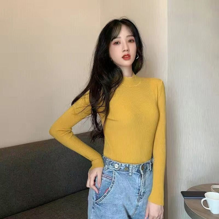 Autumn And Winter New Half Turtleneck Slim Fit Long Sleeve Inner Wear Knitwear For Women - ZEYTONCART