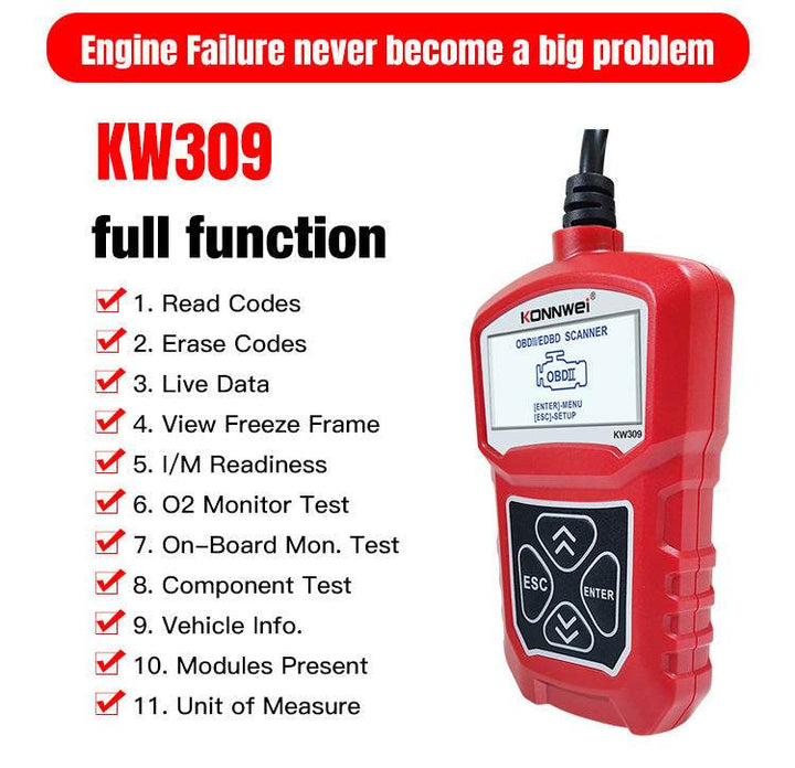 KW310 Car Diagnostic Scanner Scanner Barcode Reader Tool - ZEYTONCART