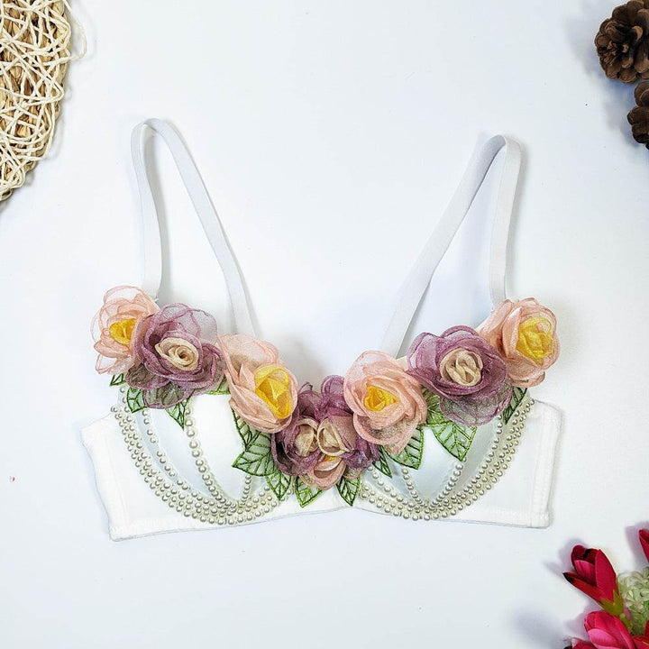 Short Three-dimensional Flower Fishbone Corset - ZEYTONCART