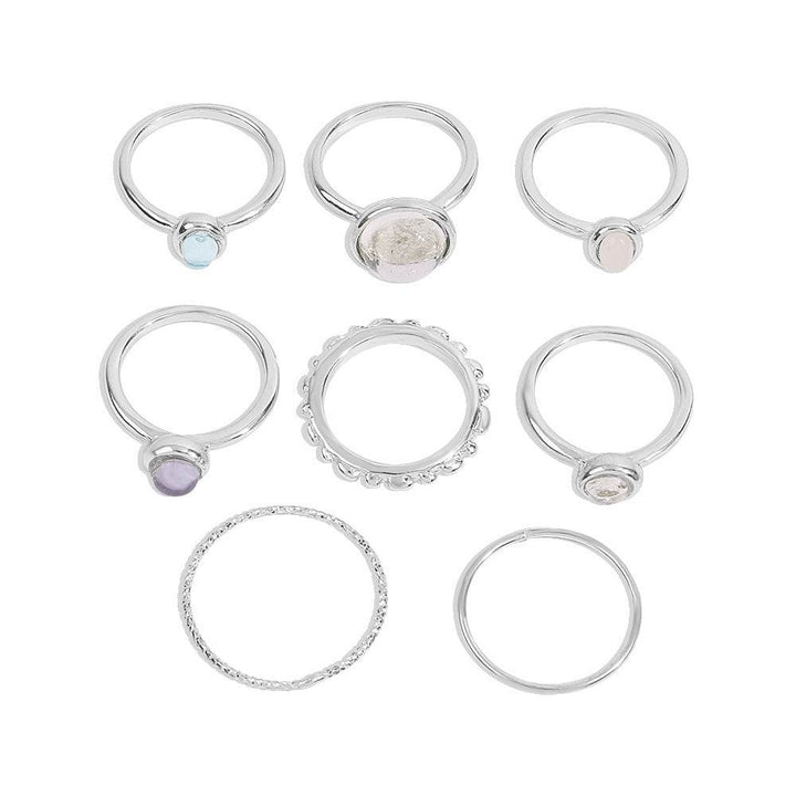 Colorful Stone Metalic Finger Rings Joint Combination Rings For Women Girl Rings - ZEYTONCART