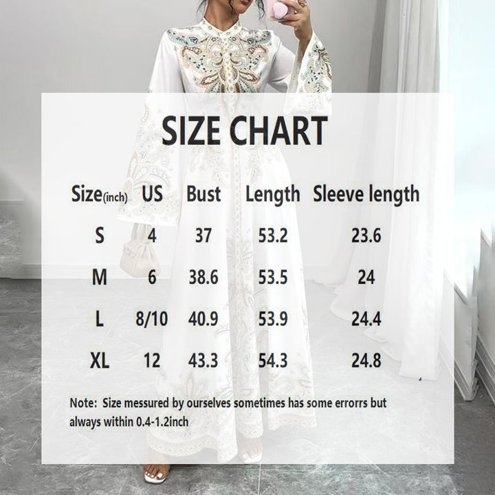 Elegant High-Neck Floral Maxi Dress - Long Flowy Sleeves, Modest A-Line Middle Eastern Style Gown Vacation & Party Dress For Women - ZEYTONCART