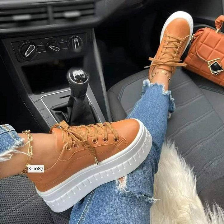 Chunky Heel Shoes Ankle Boots Lace-up Sneakers For Women - ZEYTONCART