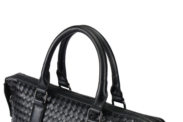 Men's Bag Leather Large Briefcase Hand Woven Luxury Handbags Business Tote Bags For Men High Quality Laptop Handbags - ZEYTONCART