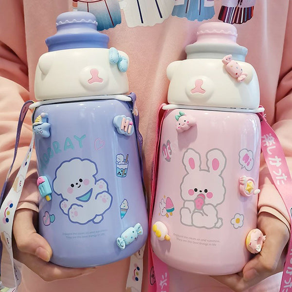 Women's Water Cup Thermos With Straw To Hug Bear Large Capacity And High Value - ZEYTONCART