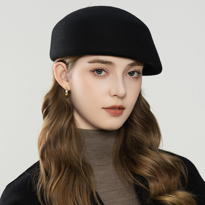 Autumn And Winter Retro Style Feather Decorative Wool Beret - ZEYTONCART