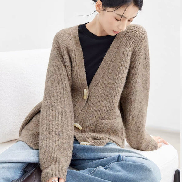 Winter New Horn Button Loose Sweater Coat - ZEYTONCART