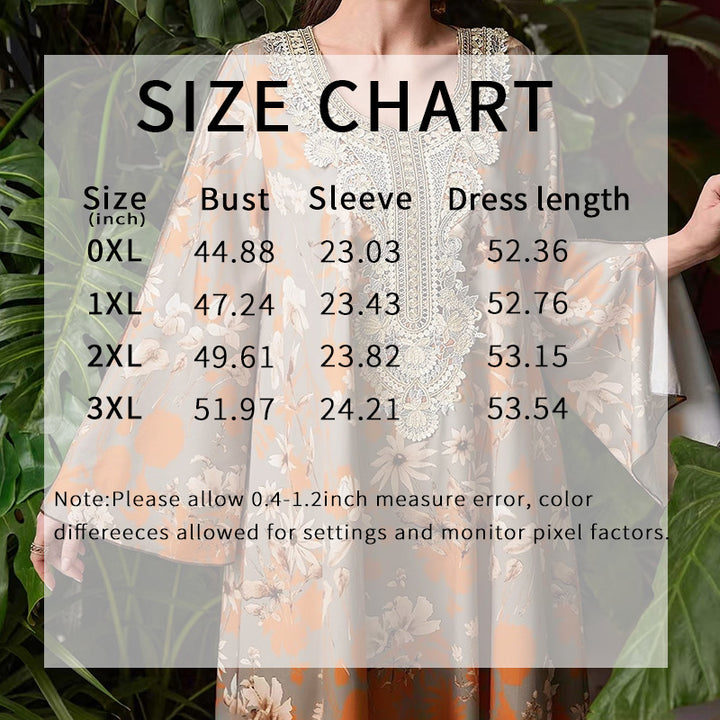 Women's Elegant Plus Size Floral Print Maxi Dress - Middle Eastern Bohemian Style Embroidery Long Dress - ZEYTONCART