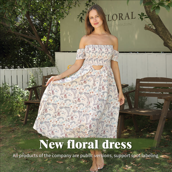 Women's Off Shoulder Strapless Floral Dress - ZEYTONCART