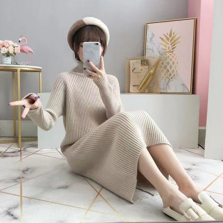 Mid-length High Collar Sweater Dress Women's Thickened Autumn And Winter Loose - ZEYTONCART