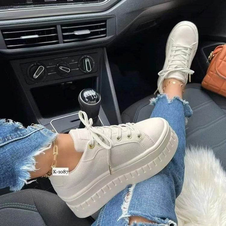 Chunky Heel Shoes Ankle Boots Lace-up Sneakers For Women - ZEYTONCART