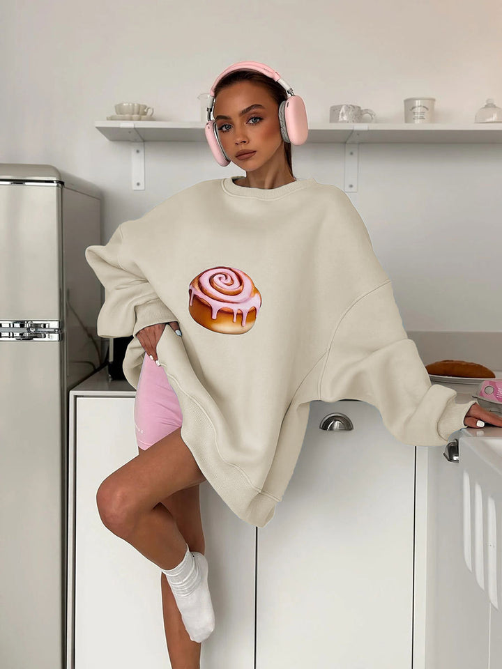 Autumn And Winter Fleece-lined Loose Slimming Long Sleeves Crew Neck Pullover Sweatshirt Women - ZEYTONCART
