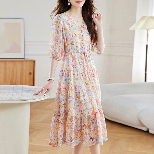 Waist Slimming Floral Dress - ZEYTONCART