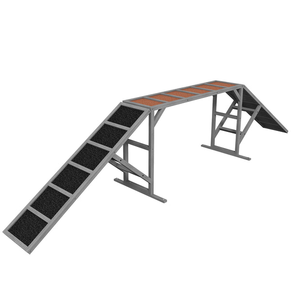 Dog Agility Equipment Ramp With Safety Bar, Non-slip Surface, For Walk And Pause Training, Gray - ZEYTONCART