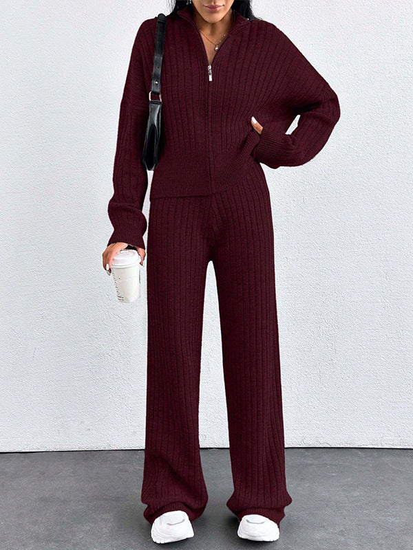 Autumn And Winter New European And American Women's Casual Loose Zip Top And Trousers Two-piece Set - ZEYTONCART