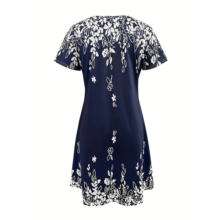Women's Summer Boho Dress Vintage Floral Print Short Sleeve T-Shirt Sundress Beach Casual Dress - ZEYTONCART